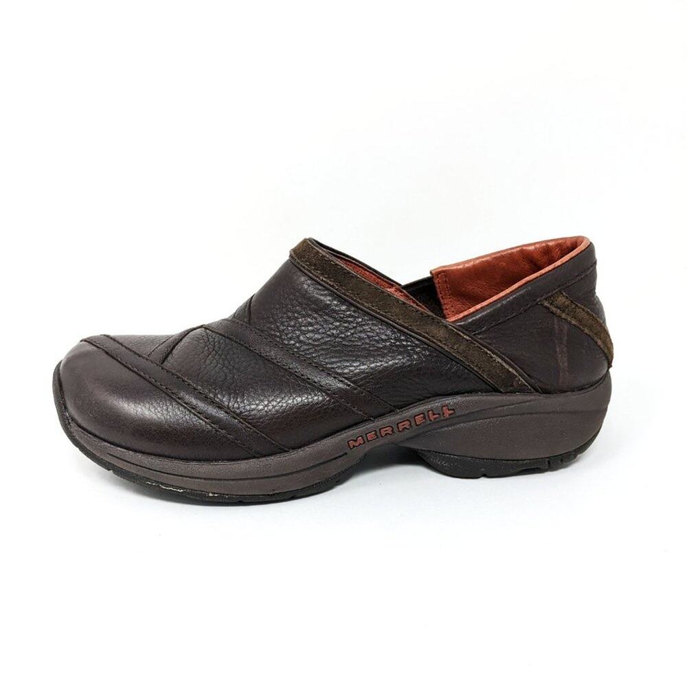 Merrell Womens 7.5 Primo Patch Bug Brown Leather Slip On Comfort Shoes